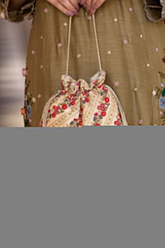 Multicolor Embroidered silk Potli bag Drawstring Indian Potli Bag