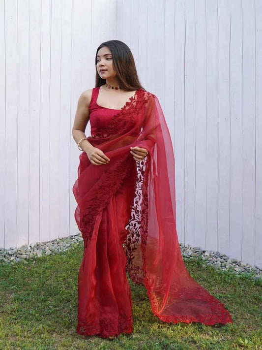 Organza Silk With Heavy Embroidery Work Saree