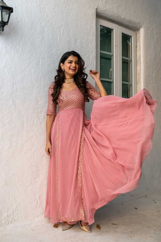 Full Stitched Georgette With Sequence Embroidery Work Anarkali Dress