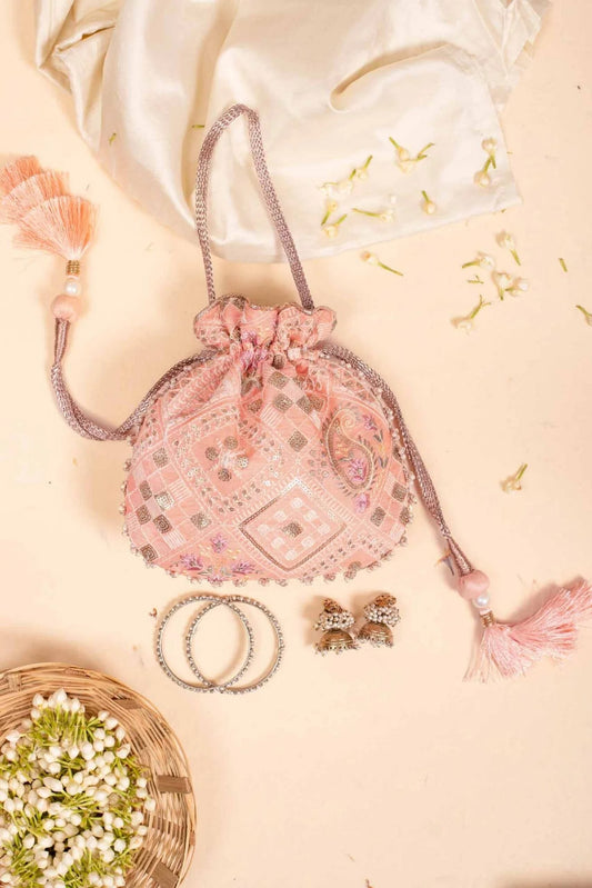 Traditional Peach Indian Potli Bag Women Handbag