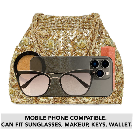 Gold Potli Bag for Women Evening Wristlet Handbag Stylish Bridal Purse