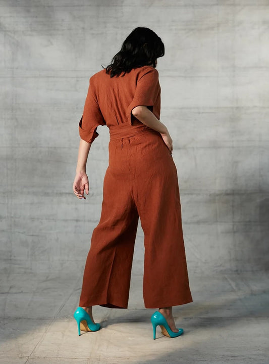 Cinnamon Linen Jumpsuit For Women