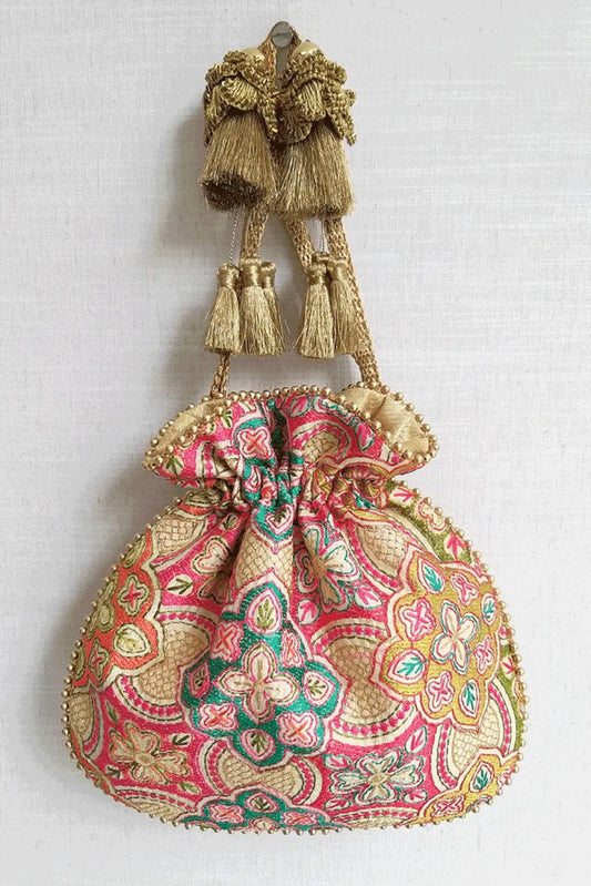 Traditional Embroidered silk Potli, Women Handbag Potli bag