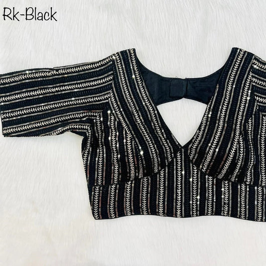 Faux Georgette With Zari Sequence Work Ready made Blouse 14-RK1