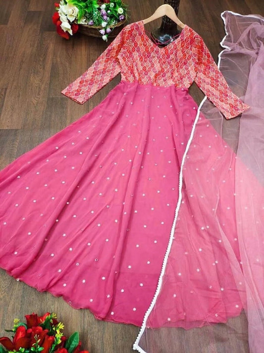 Women's Georgette Anarkali Suit With Dupatta Set Party Wear Dress SR