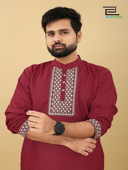 Men's Pure Cotton Embroidery Short Kurta Party Wear Kurta's 16-SR5
