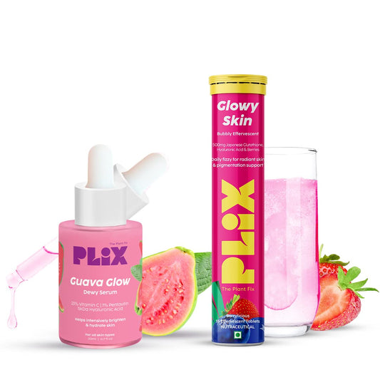 PLIX  Skin Glow 15 Effervescent Tablets and Guava Serum - 30 ml Combo