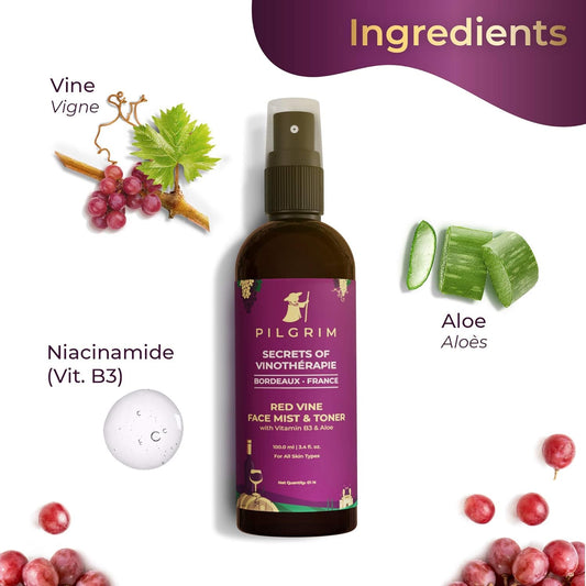 Pilgrim Face Toner 100ml + Vino Red Vine Face Toner & Mist Spray 100ml