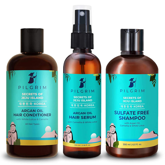 Pilgrim Shampoo 200ml, Argan Oil Hair Conditioner 200ml and Argan Oil Hair Serum 100ml