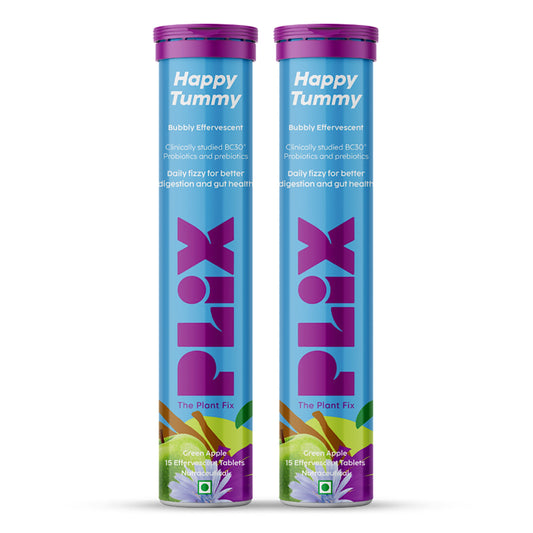 Plix Happy Tummy Pre & Probiotic Tablets - Digestive Health Support (15 Tabs, Pack of 2)
