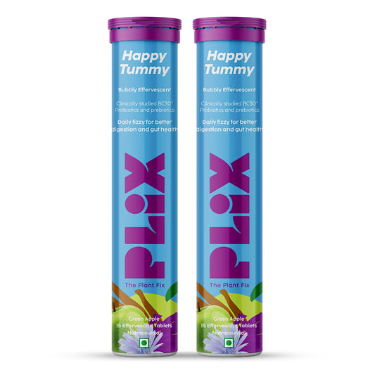 Plix Happy Tummy Pre & Probiotic Tablets - Digestive Health Support (15 Tabs, Pack of 2)