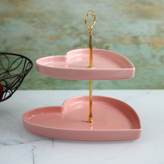 Sweetheart Pink Heart Shaped Ceramic Double Layer Platter