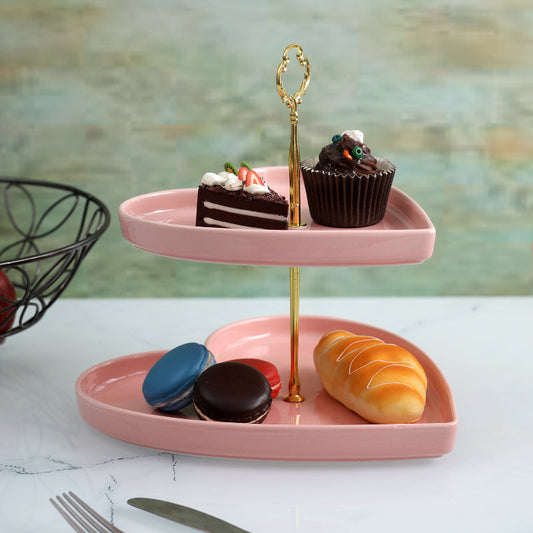Sweetheart Pink Heart Shaped Ceramic Double Layer Platter