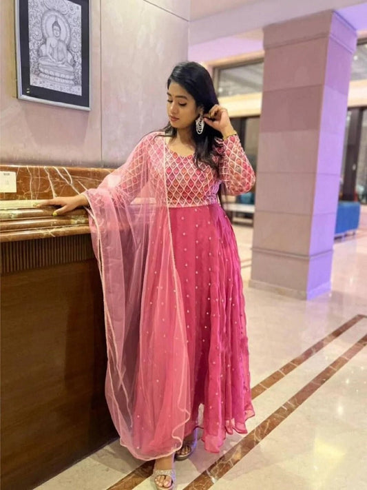Women's Georgette Anarkali Suit With Dupatta Set Party Wear Dress SR