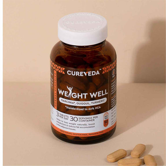 Cureveda Weight Well - Herbal Wellness Support, 90 Vegetarian Tablets