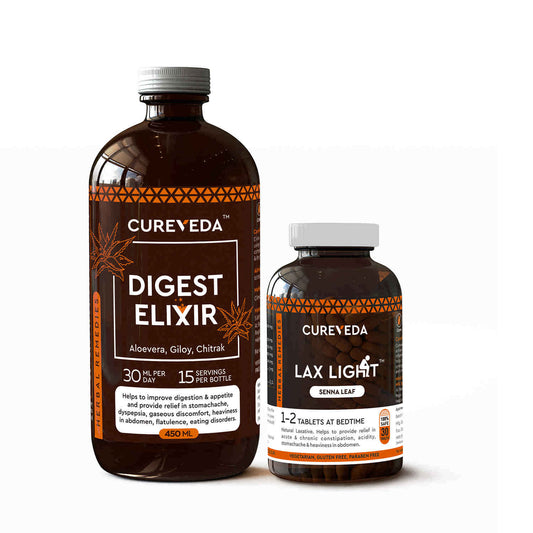 Cureveda Digest Elixir & Lax Light Tablets Combo – Natural Digestive Wellness Support