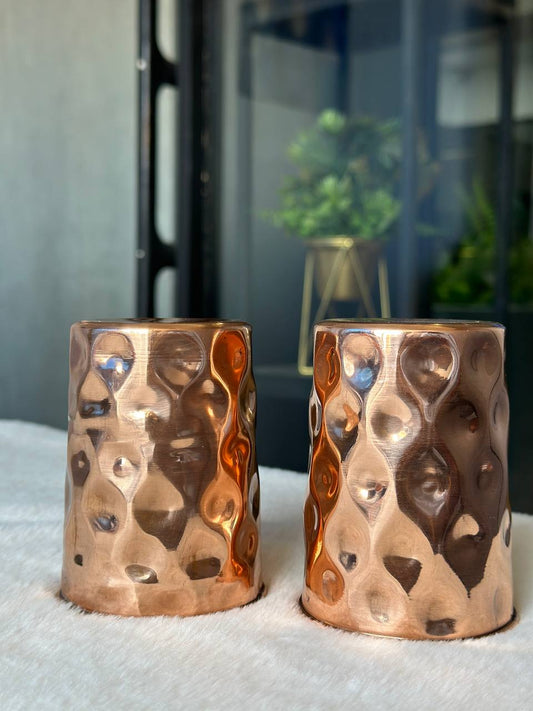 Copper Diamond Water Glass - 300 Ml - Pack of 2