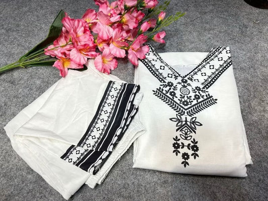 White Muslin With Digital Print Salwar Kameez
