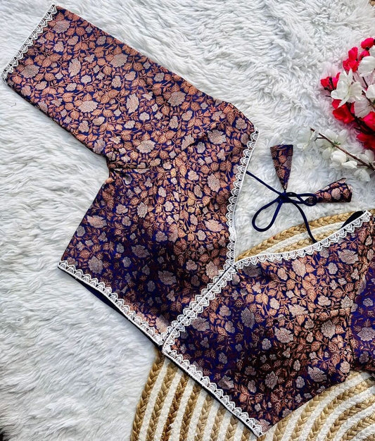 Banaras Silk Blouse Golden And Silver Jari Blouse, Ready Made Blouse