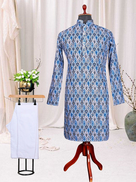Men's Rayon Digital Print Work Kurta & Cotton Pajama