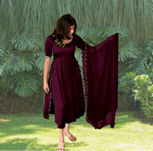 Rayon With Embroidery Design Work Anarkali Kurta With Dupatta