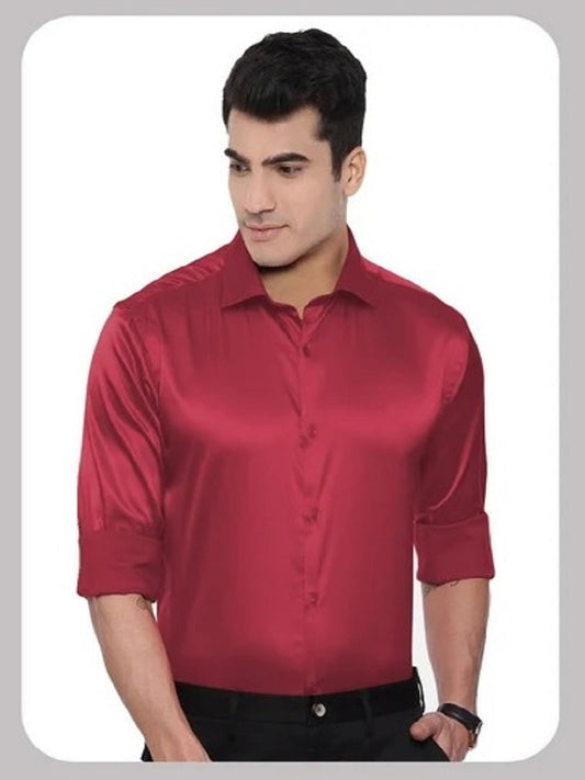 Men Slim Fit Solid Full Sleeves Party Wear Ultra Satin Shirt