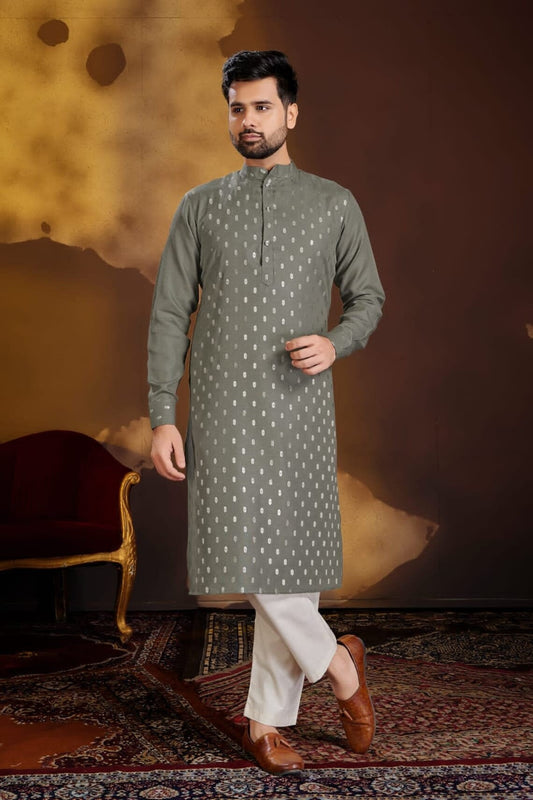 Pure Cotton With Foil Print Butti Work Kurta Pajama