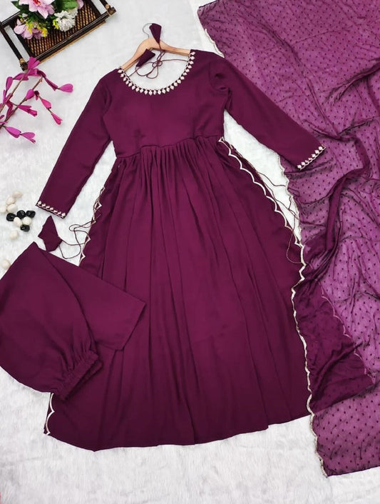 Rayon With Embroidery Design Work Anarkali Kurta With Dupatta