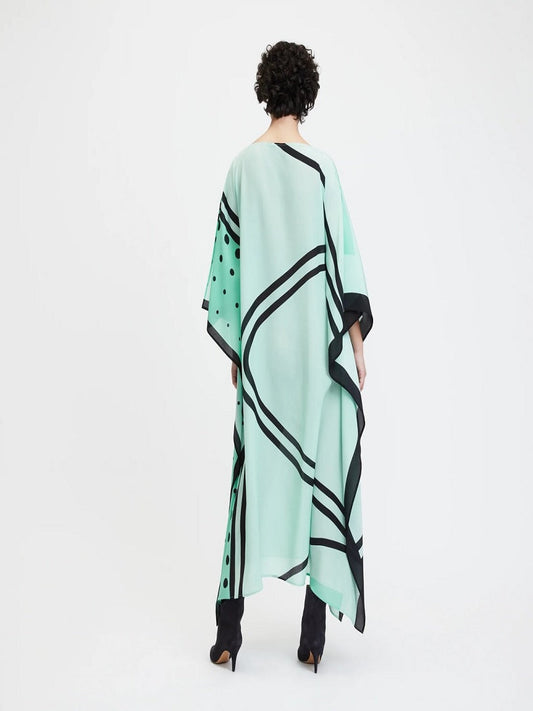 Beach Wear Sea Green Shaded Dot Printed Style Women French Moss Kaftan J5686