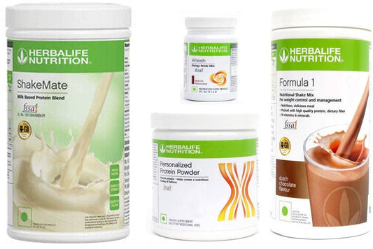 HERBALIFE Formula 1 Chocolate Flavor, Shake Mate Vanilla Flavor, Protein Powder & Afresh Energy Drink Elaichi Flavor