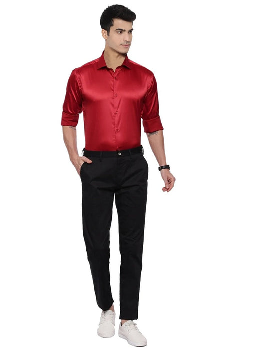 Men Slim Fit Solid Full Sleeves Party Wear Ultra Satin Shirt