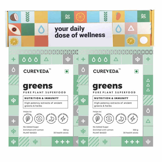 Cureveda Greens Superfood Powder – 360g | Vegan Plant-Based Nutrition Blend