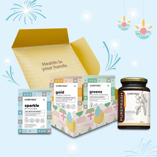 Cureveda Wellness Kit – Pureprash, Greens, Gold & Sparkle for Daily Vitality